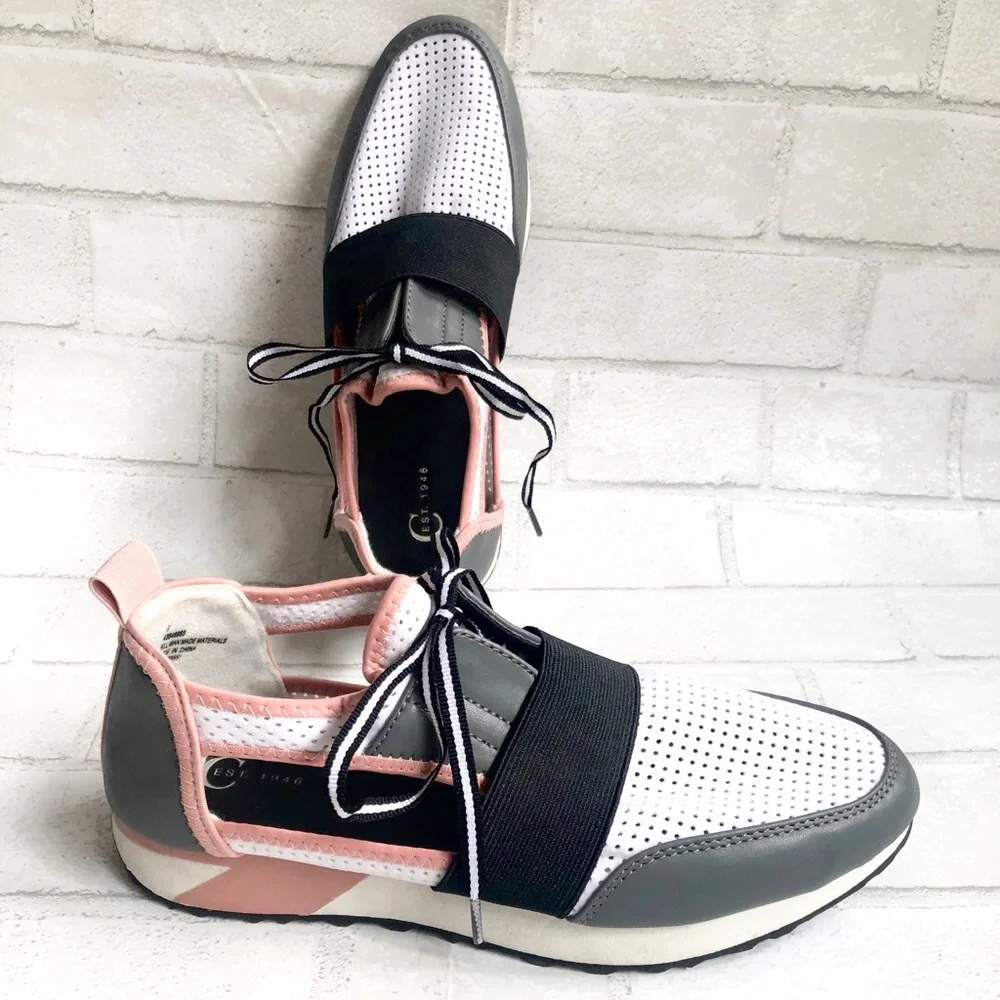 C Est 1946 Women's Pink White Black Cutout Sneakers Tennis Shoes Size 9